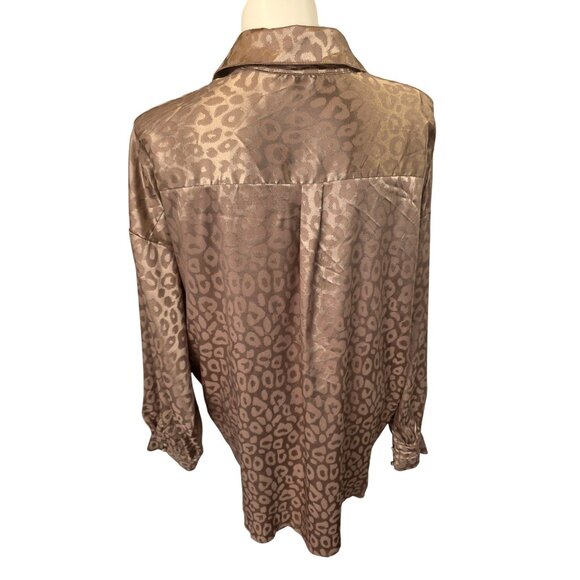 Koco & K London Y2K Leopard Jacquard Satin Blouse UK 20 US XL Taupe Gold Btn Up - Picture 2 of 11